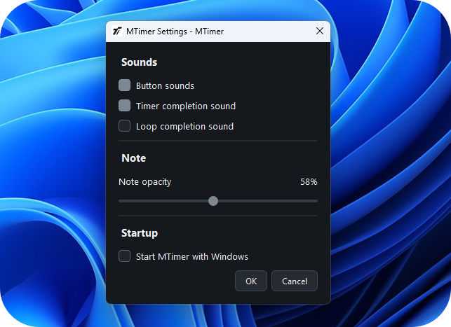 MTimer settings window